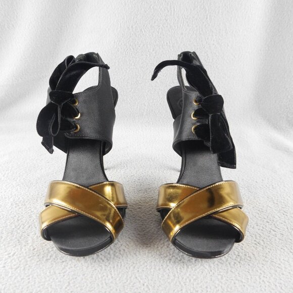Tory Burch "Kyle" Lace-Up Open Toe Sandal Black/Gold New $475 Wom 9 M s-9247 - Picture 3 of 10